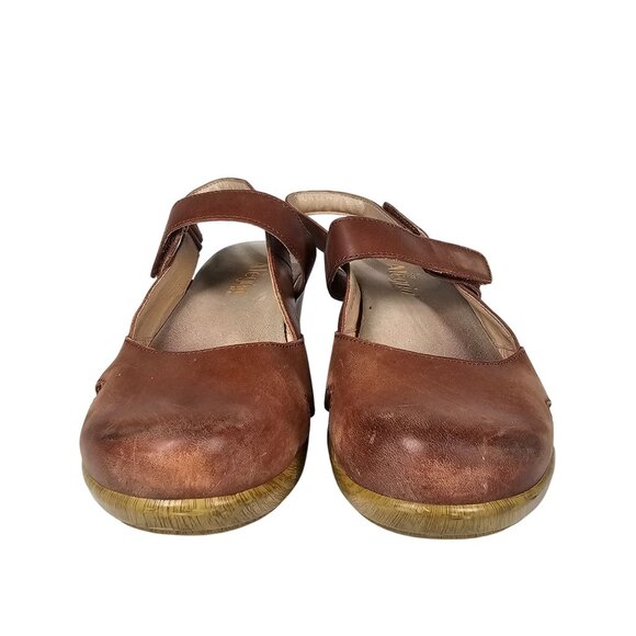 Alegria Brown Leather Cognac Slingback Clogs Mary Jane Tarah Sandal Womens 37/7 - Picture 3 of 16